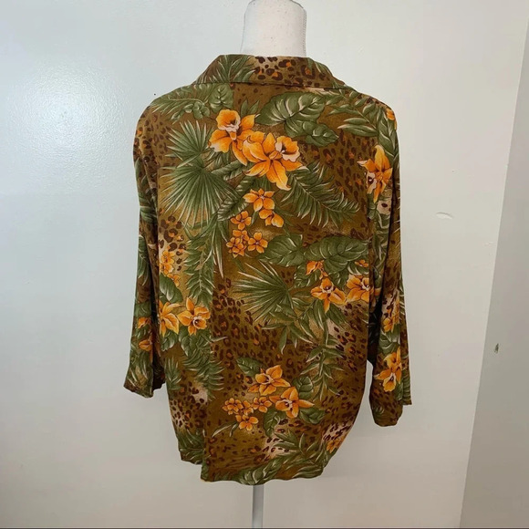 Vintage Blouse Top Woman 1X Floral Leaf Print 3/4 Sleeve Button Front Office - Picture 6 of 11